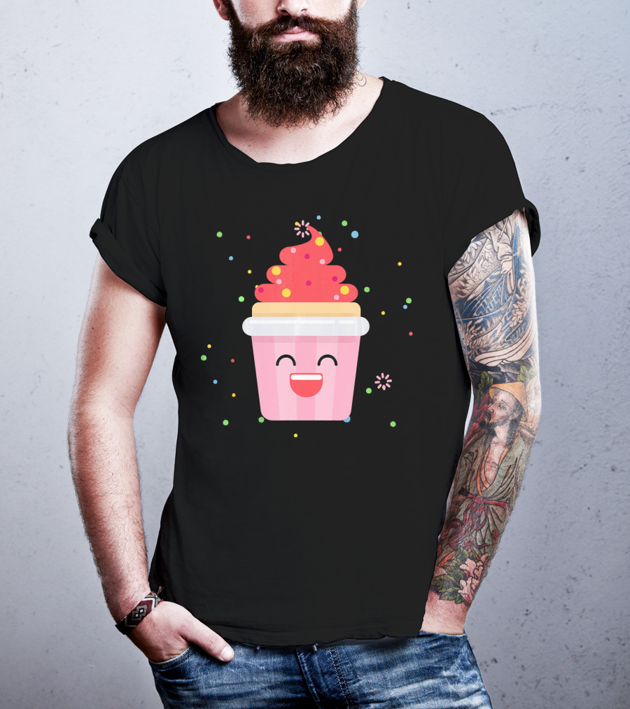 Cupcake Smiley Sweet Dessert Celebration With Sprinkles T-Shirt