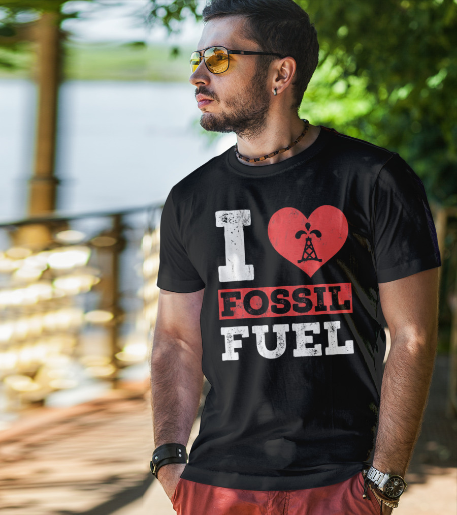 I Love Fossil Fuel Oil Rig Heart T-Shirt