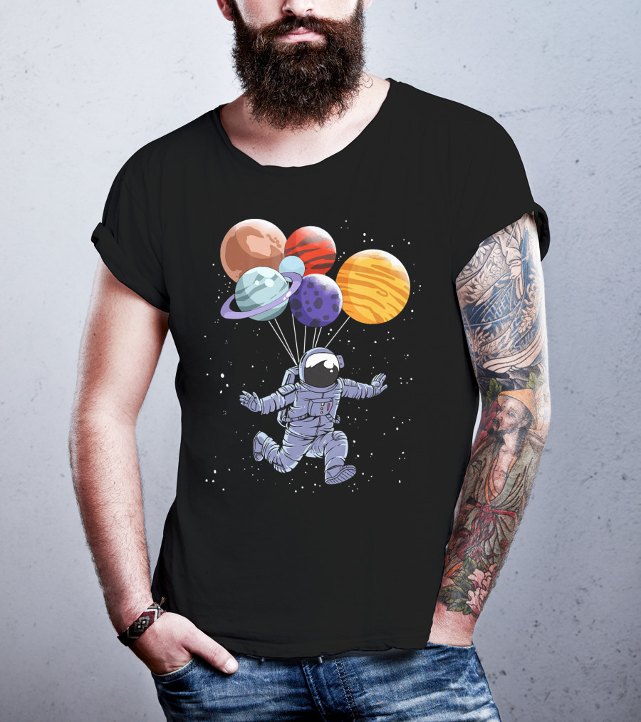 Astronaut Floating With Planet Balloons In Space Boys T-Shirt