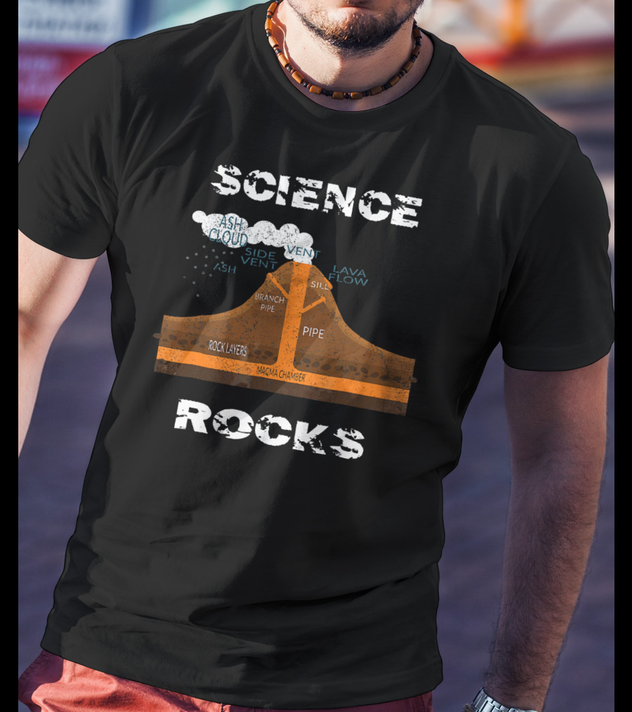 Science Rocks Distressed Volcano Diagram With Ash Cloud And Magma Chamber T-Shirt