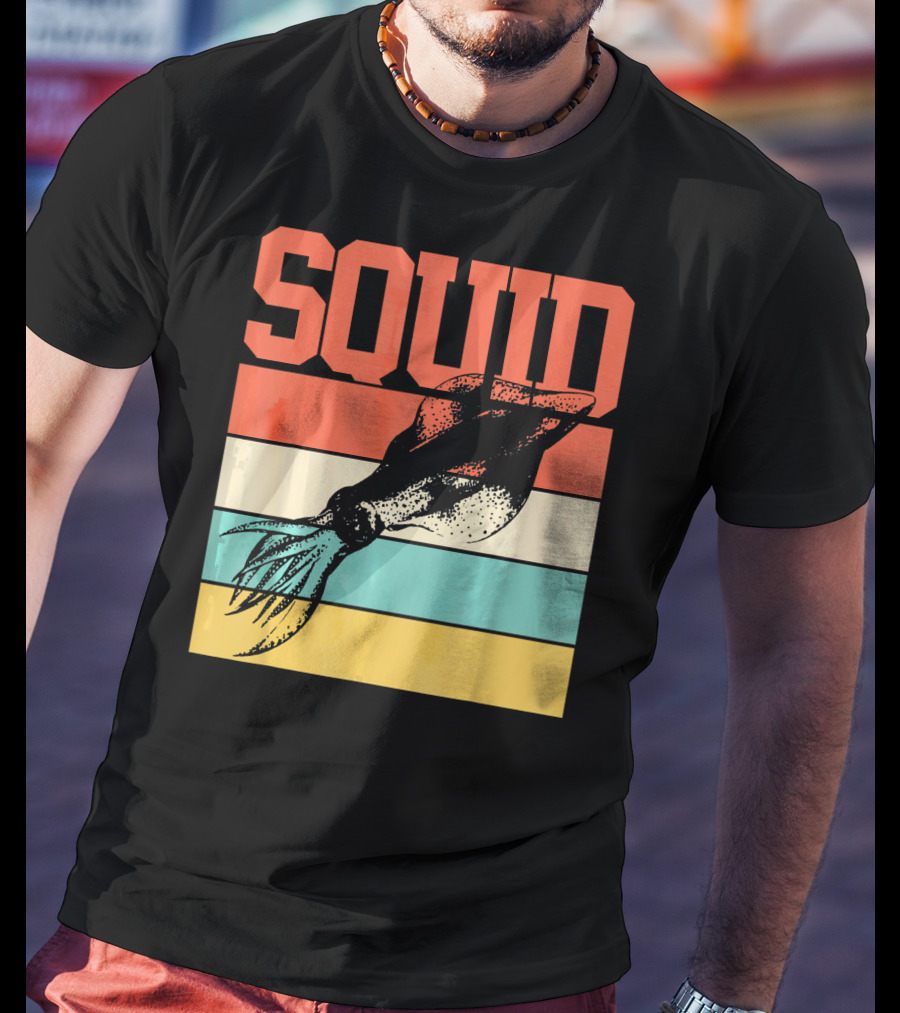 Squid Retro Marine Biologist Vintage Stripes T-Shirt