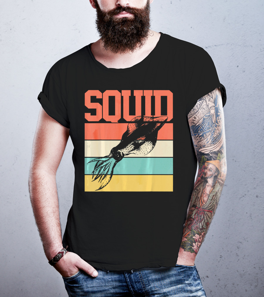 Squid Retro Marine Biologist Vintage Stripes T-Shirt