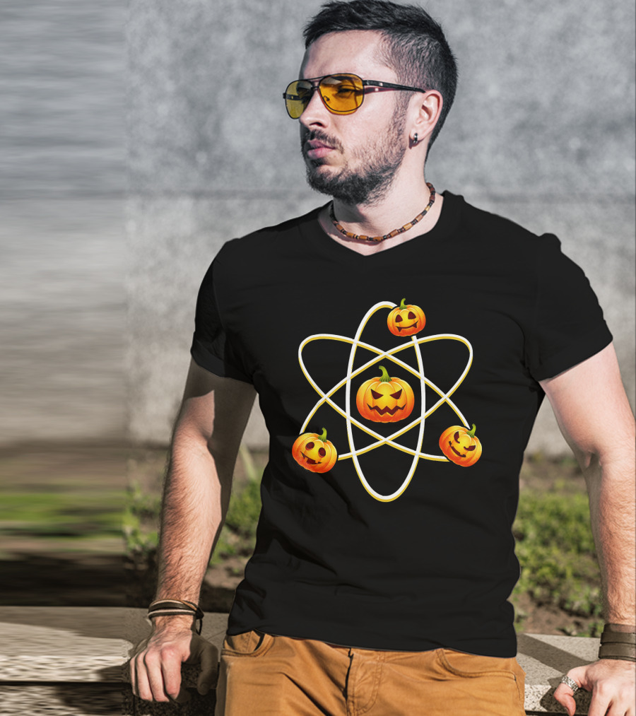 Halloween Pumpkin Atom Symbol With Jack-O'-Lanterns T-Shirt