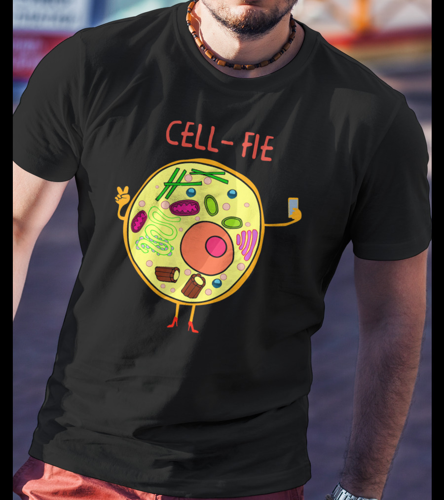 Cell-Fie Funny Science Tee Featuring Cartoon Cell Taking Selfie T-Shirt