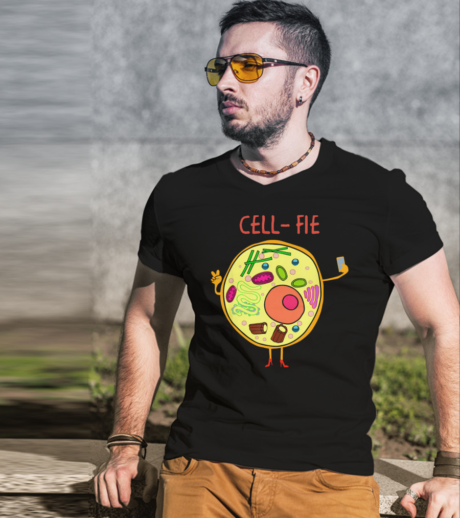 Cell-Fie Funny Science Tee Featuring Cartoon Cell Taking Selfie T-Shirt