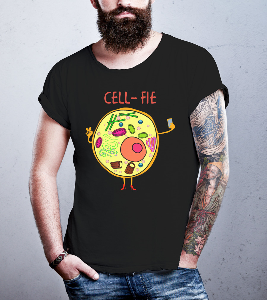 Cell-Fie Funny Science Tee Featuring Cartoon Cell Taking Selfie T-Shirt