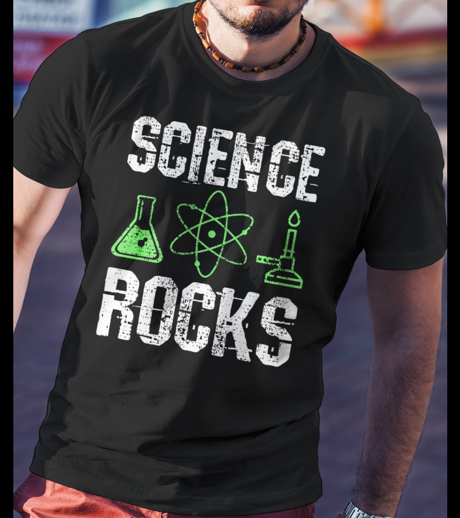 Science Rocks Biology Chemistry Beaker Atom Bunsen Burner T-Shirt