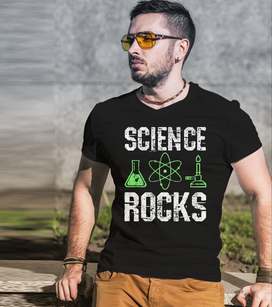 Science Rocks Biology Chemistry Beaker Atom Bunsen Burner T-Shirt