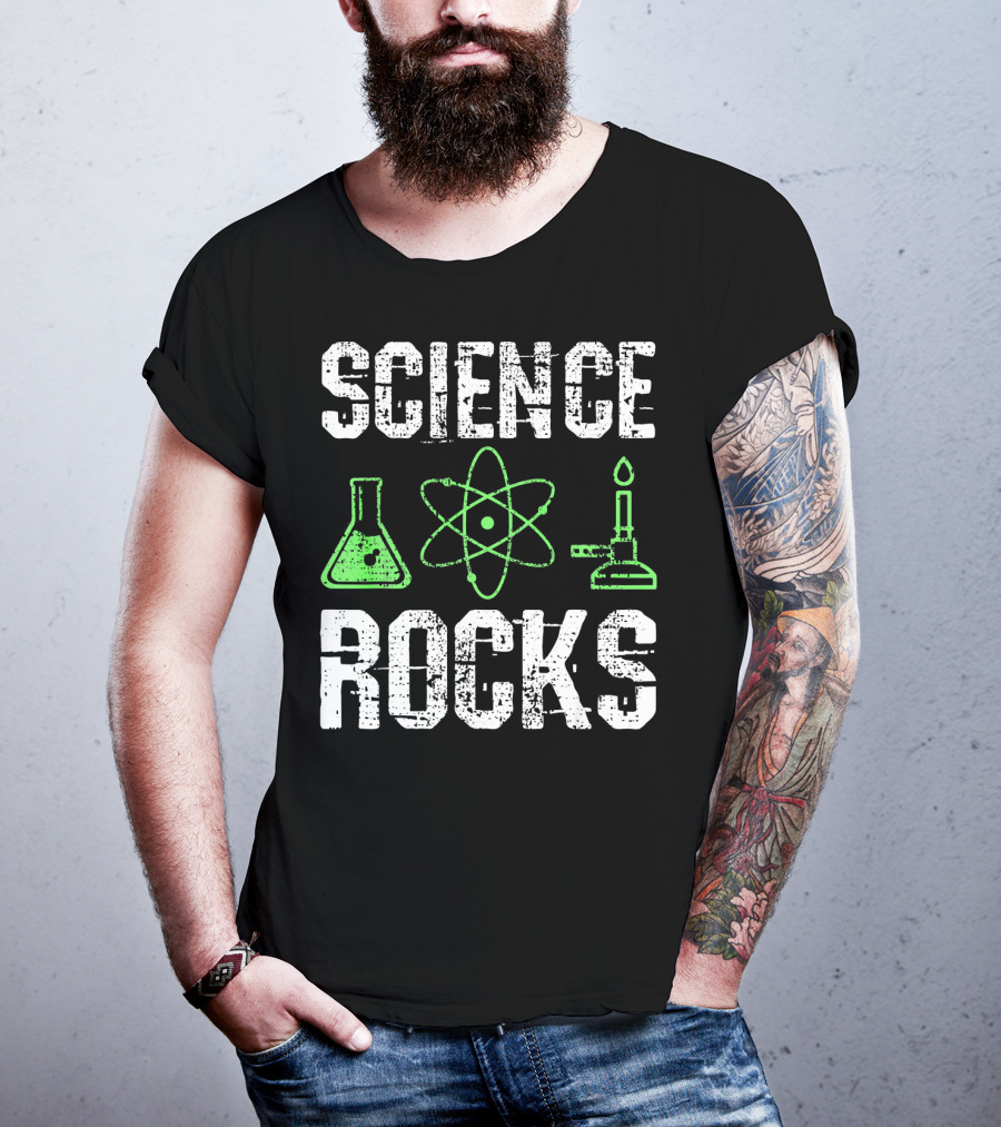 Science Rocks Biology Chemistry Beaker Atom Bunsen Burner T-Shirt