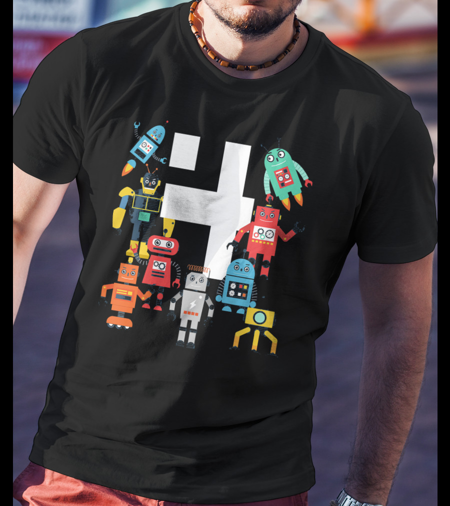 Kids 4 Year Old Robot Birthday Robots Science T-Shirt