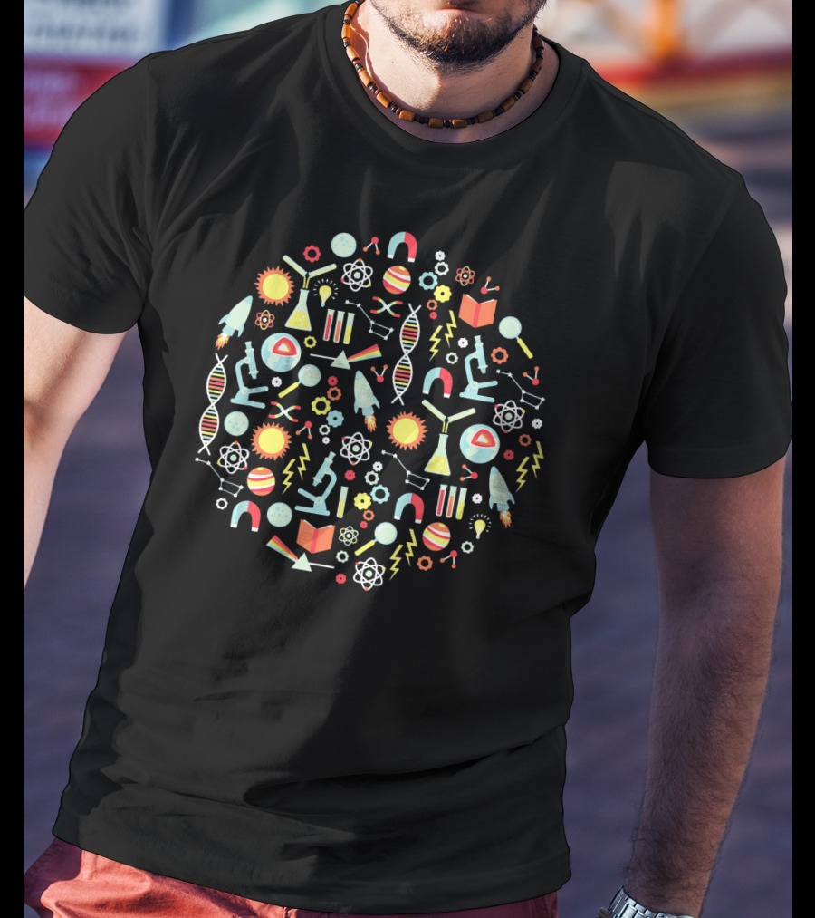 Science Teacher Microscopes DNA Atoms Rockets Chemistry Physics Books T-Shirt