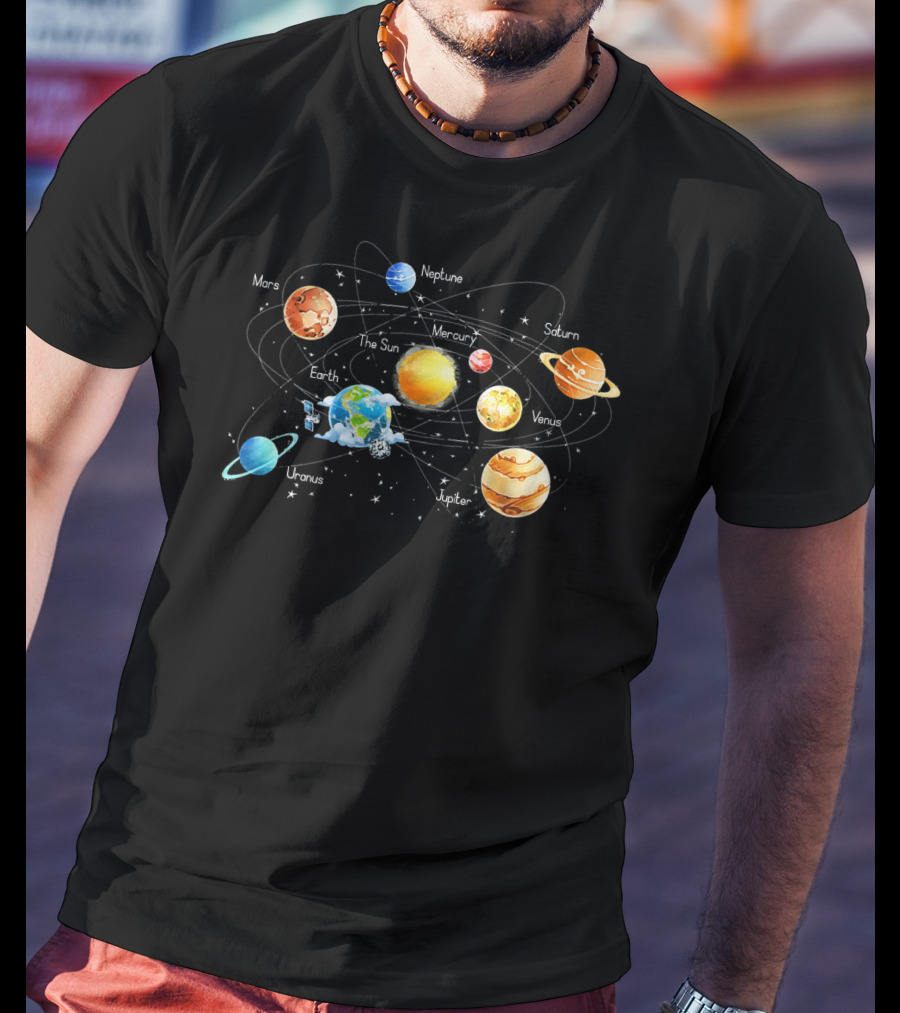 Solar System Chart Educational Science Planets Diagram Mars Venus Earth Jupiter Saturn Uranus Neptune Mercury The Sun T-Shirt