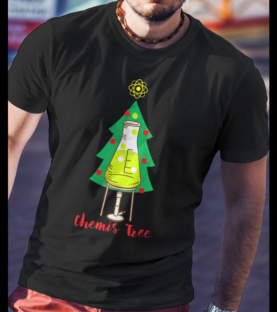 Chemis Tree Beaker Christmas Atom Funny Science Chemistry T-Shirt
