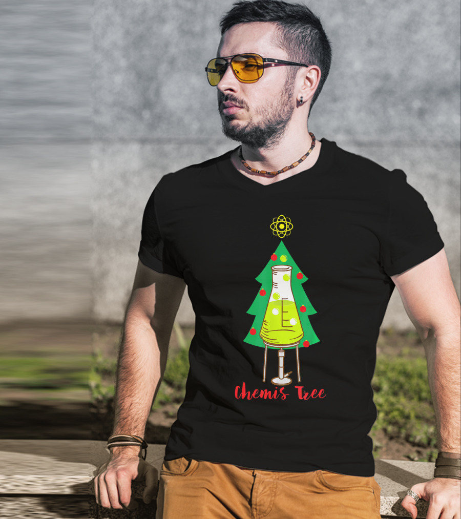 Chemis Tree Beaker Christmas Atom Funny Science Chemistry T-Shirt
