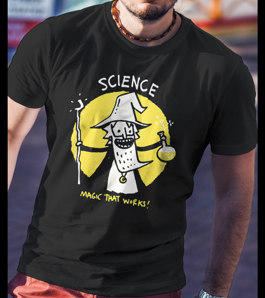 Science Magic That Works Wizard With Beaker And Staff T-Shirt