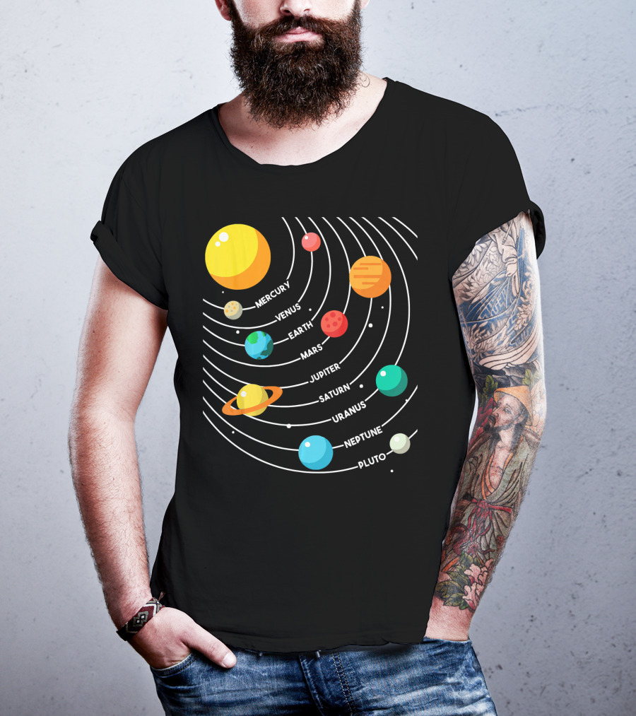 Mercury Venus Earth Mars Jupiter Saturn Uranus Neptune Pluto Solar System Science T-Shirt