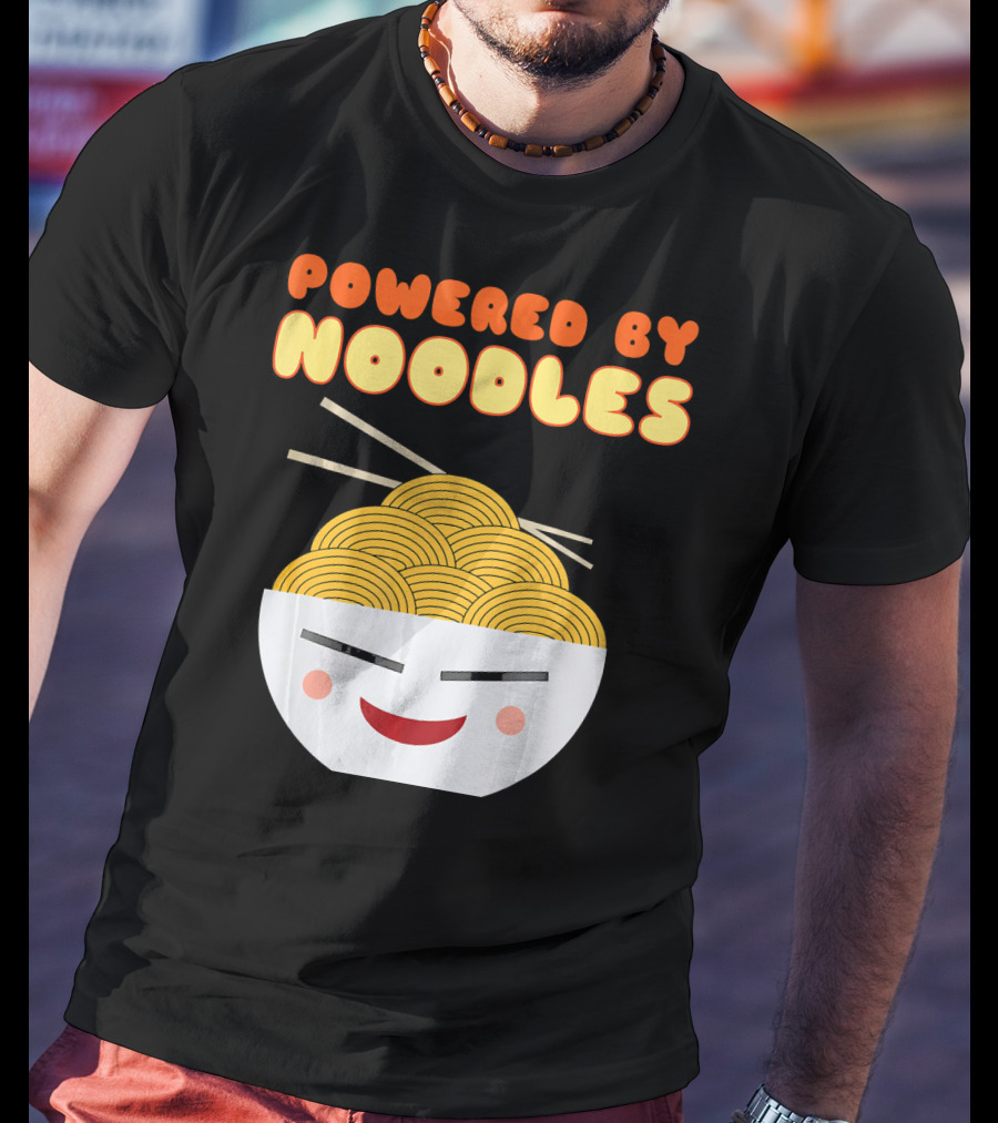 Powered By Noodles Cute Bowl With Spicy Smiling Face T-Shirt