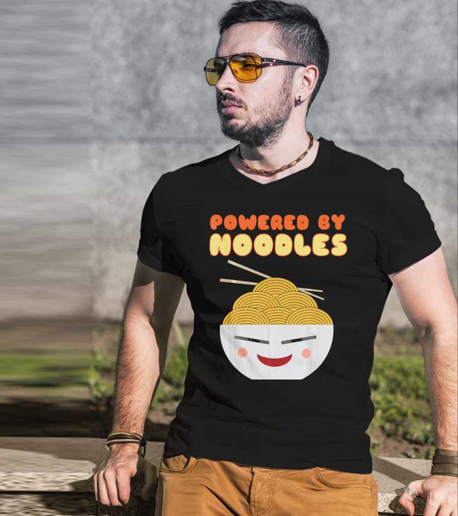 Powered By Noodles Cute Bowl With Spicy Smiling Face T-Shirt
