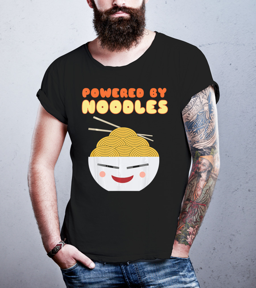 Powered By Noodles Cute Bowl With Spicy Smiling Face T-Shirt