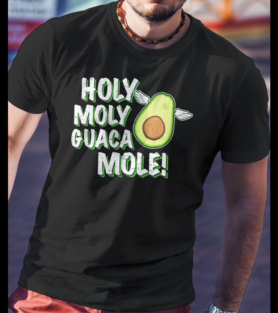 Holy Moly Guacamole Winged Avocado Funny Phrase T-Shirt