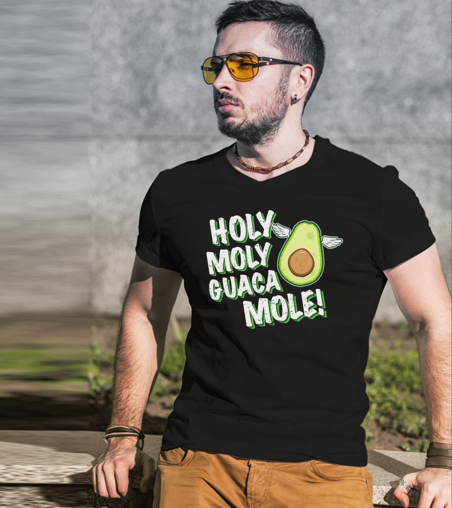 Holy Moly Guacamole Winged Avocado Funny Phrase T-Shirt