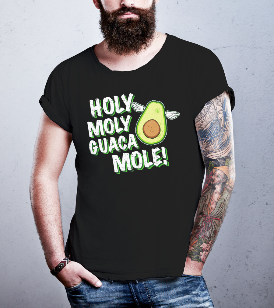 Holy Moly Guacamole Winged Avocado Funny Phrase T-Shirt