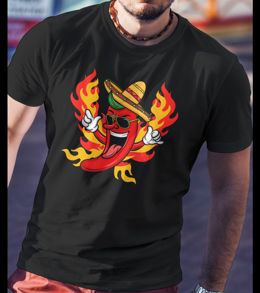 Cool Peppers Hot And Spicy Chili Flame Sombrero Party T-Shirt