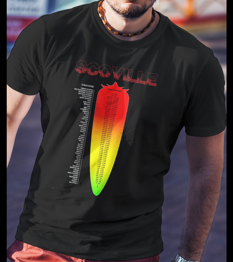 Scoville Pepper Heat Scale Chart With Ranked Spice Levels T-Shirt