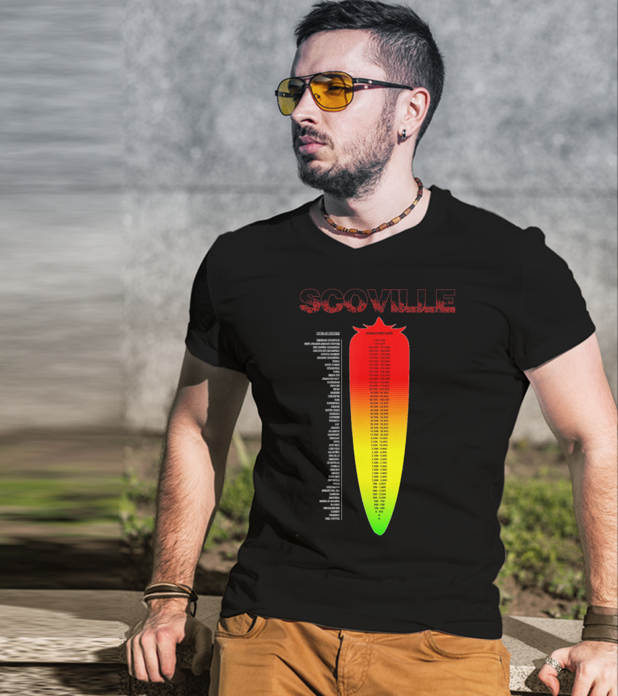 Scoville Pepper Heat Scale Chart With Ranked Spice Levels T-Shirt