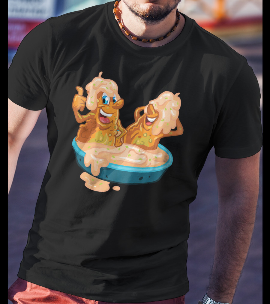 Fried Pickles Funny Trendy Cartoon Dipping Pool Party T-Shirt