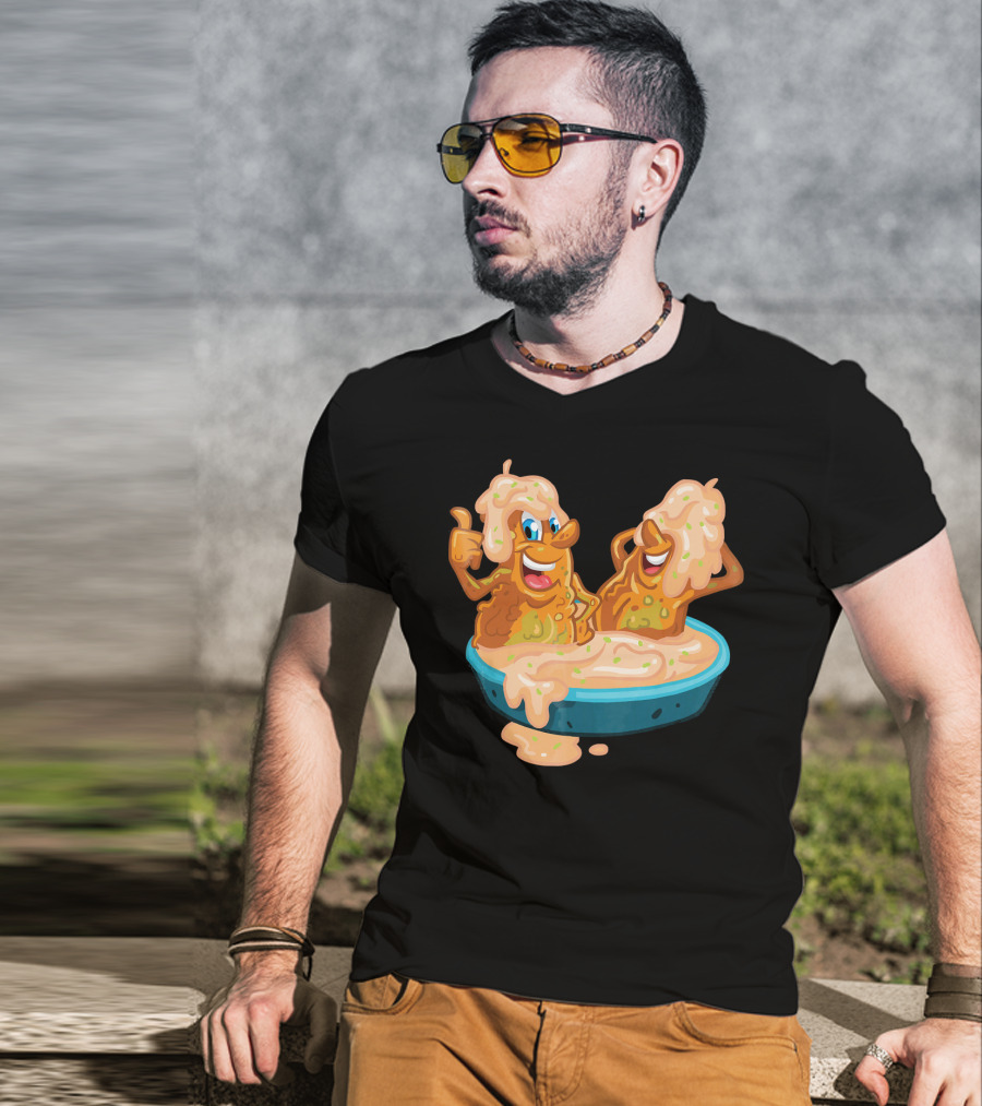 Fried Pickles Funny Trendy Cartoon Dipping Pool Party T-Shirt