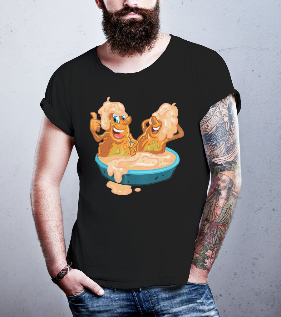 Fried Pickles Funny Trendy Cartoon Dipping Pool Party T-Shirt