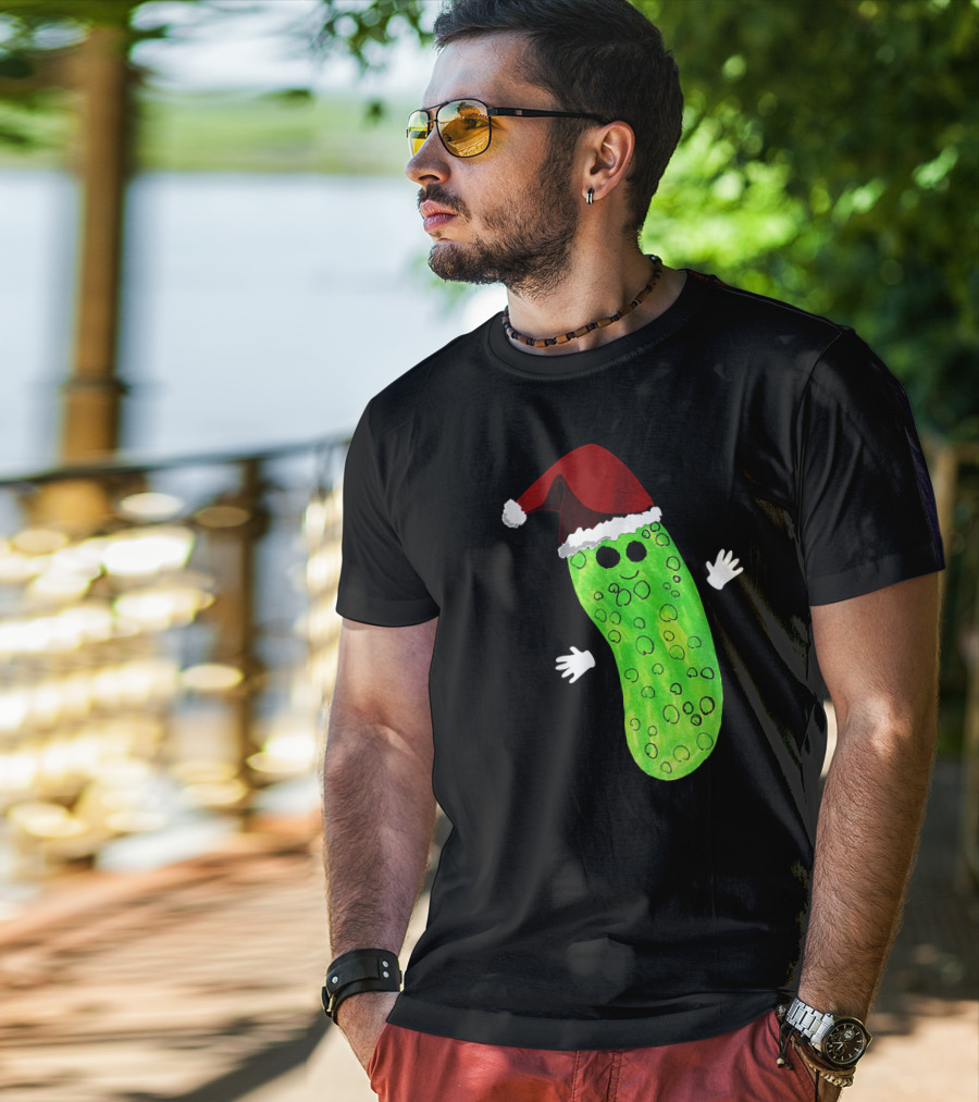 Christmas Pickle Wearing Santa Hat T-Shirt