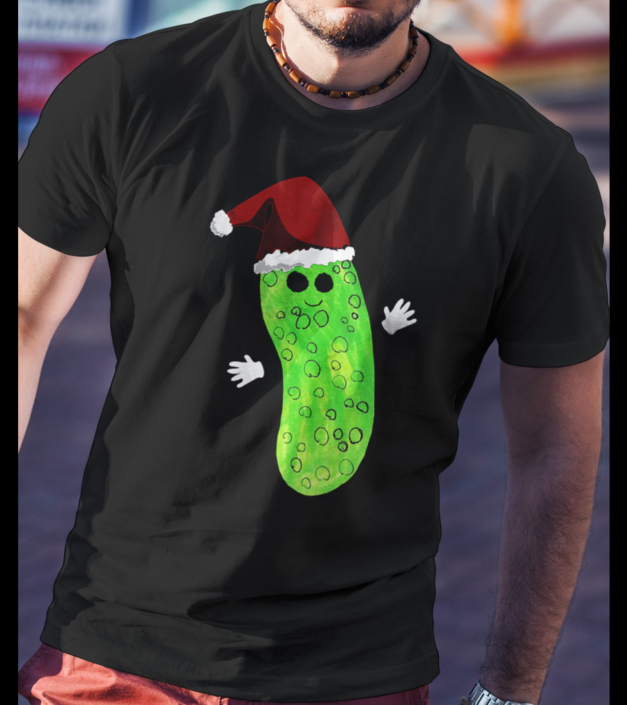 Christmas Pickle Wearing Santa Hat T-Shirt