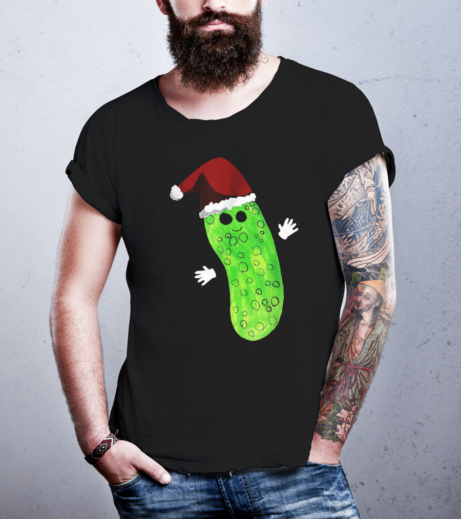 Christmas Pickle Wearing Santa Hat T-Shirt