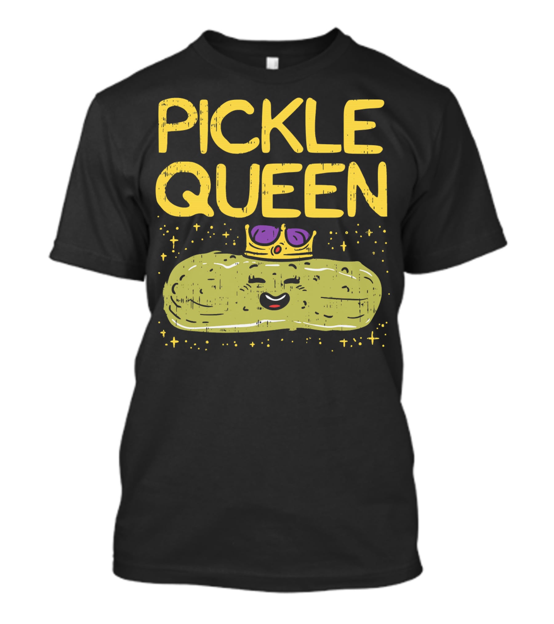PICKLE QUEEN Funny Cartoon Pickle Wearing Crown And Sunglasses T-Shirt
