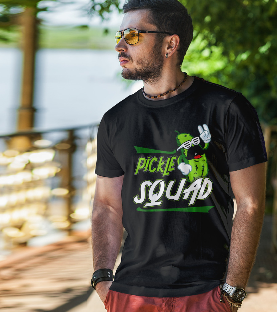 Pickle Squad Great Pickles Lover Retro Cool Mustache Rocker T-Shirt