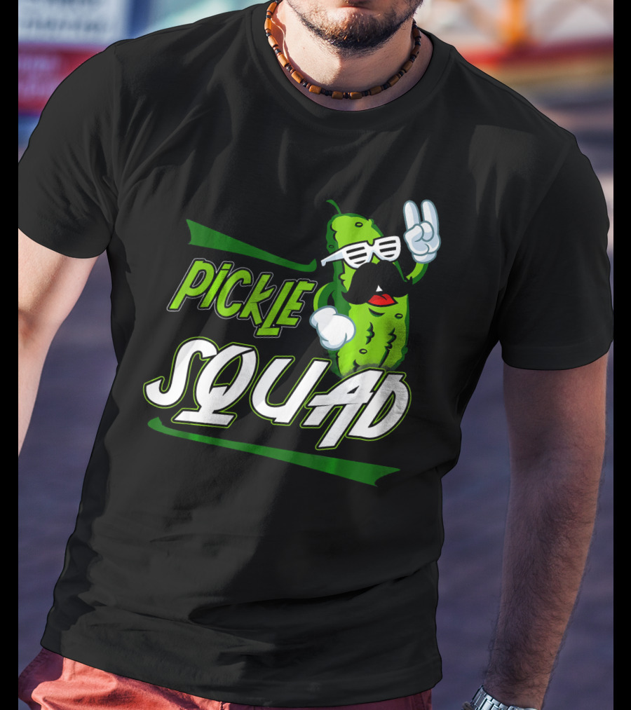 Pickle Squad Great Pickles Lover Retro Cool Mustache Rocker T-Shirt