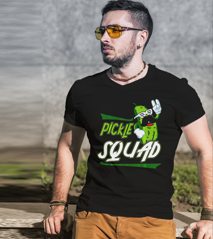 Pickle Squad Great Pickles Lover Retro Cool Mustache Rocker T-Shirt