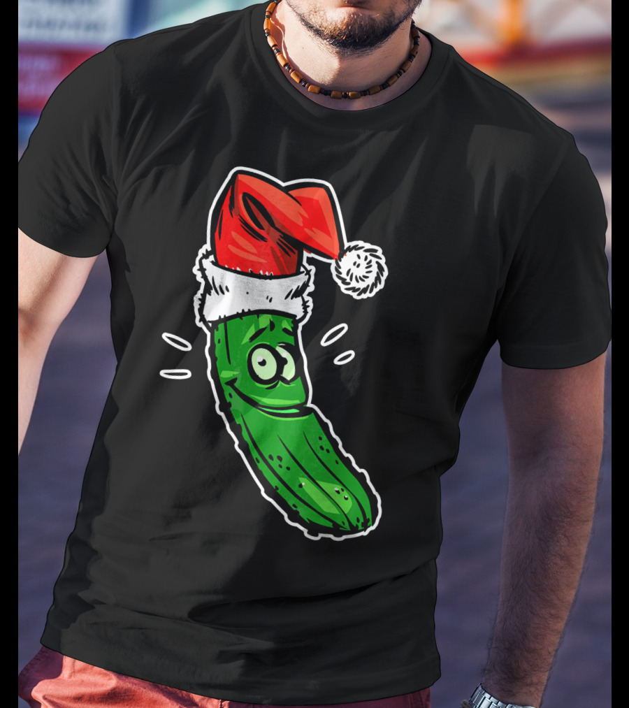 Funny Santa Pickle Christmas Cartoon Santa Hat T-Shirt