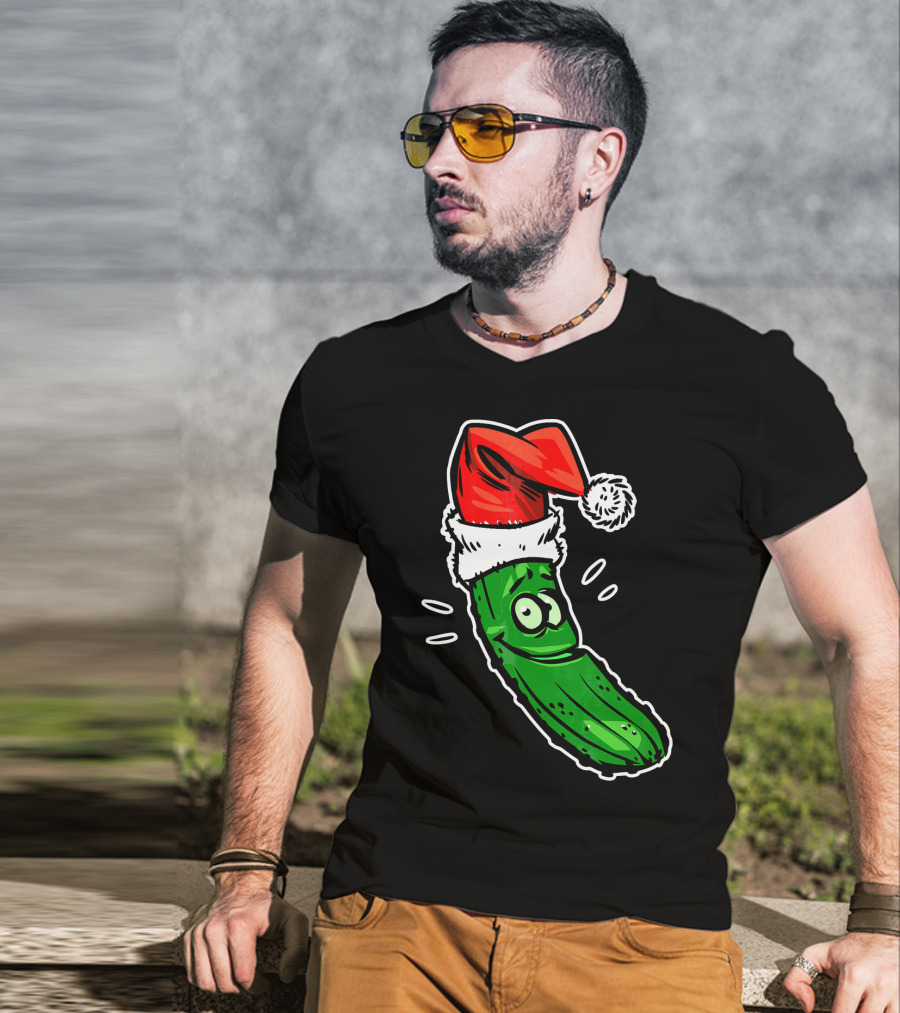 Funny Santa Pickle Christmas Cartoon Santa Hat T-Shirt