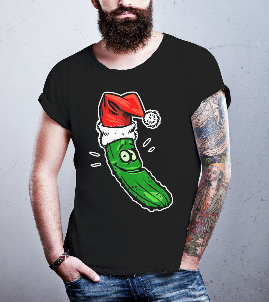 Funny Santa Pickle Christmas Cartoon Santa Hat T-Shirt
