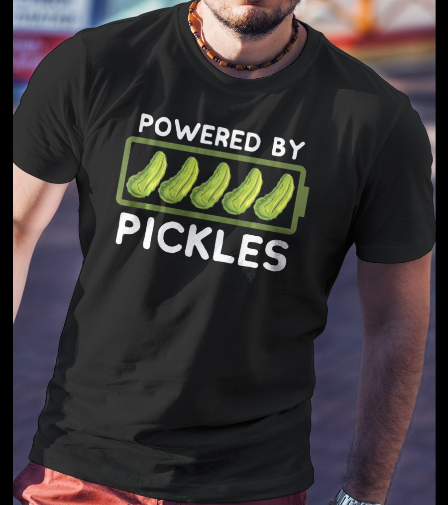 Powered By Pickles Pickle Battery T-Shirt
