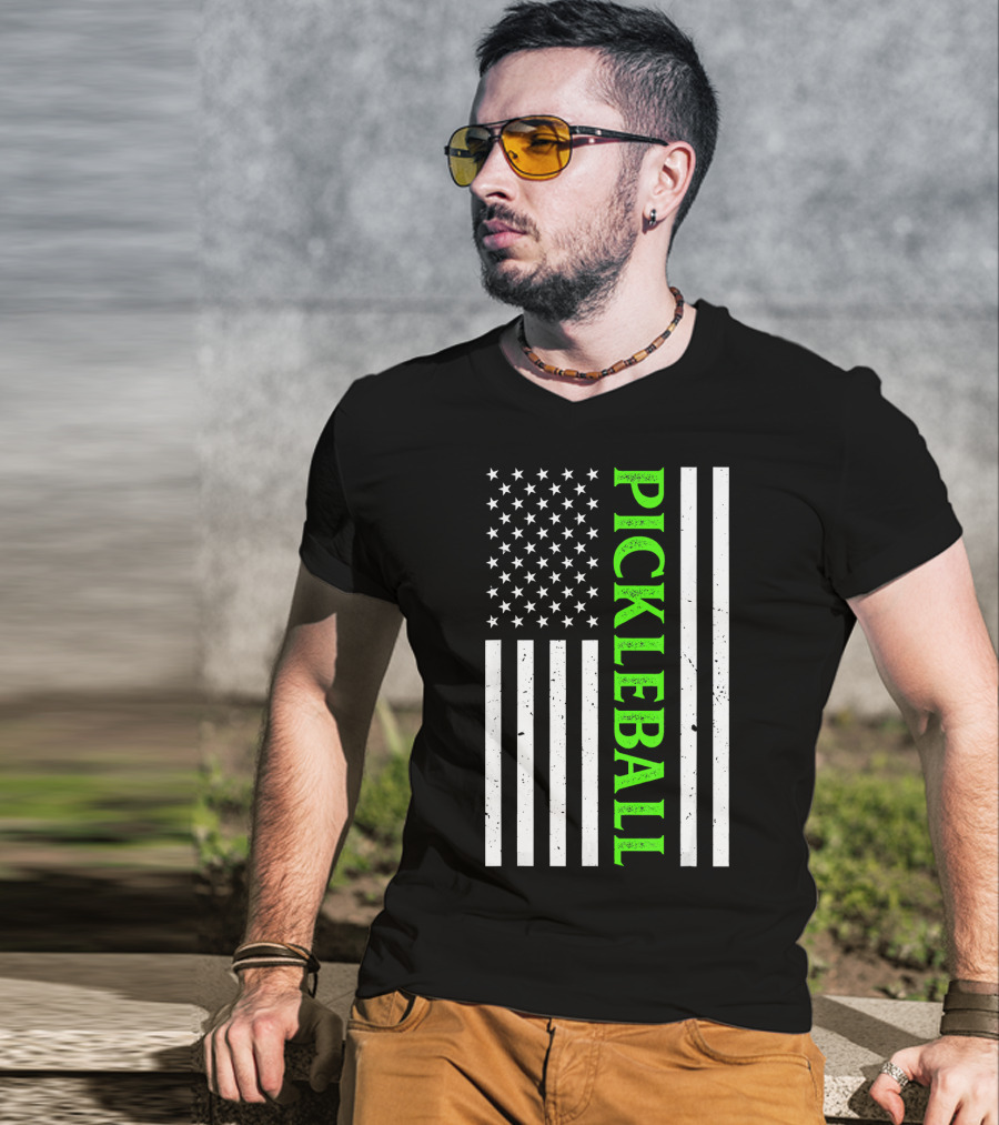 Pickleball Vintage Distressed American Flag T-Shirt