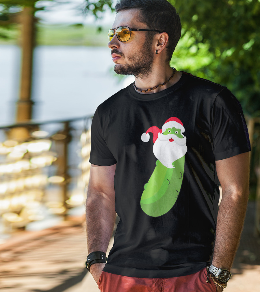 Lucky Pickle Funny Christmas Santa T-Shirt