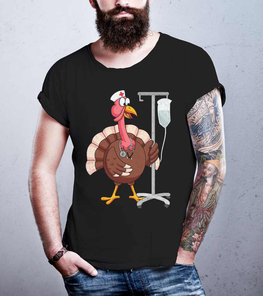 Proud Nurse Turkey Funny Nurse With Stethoscope And IV Stand T-Shirt