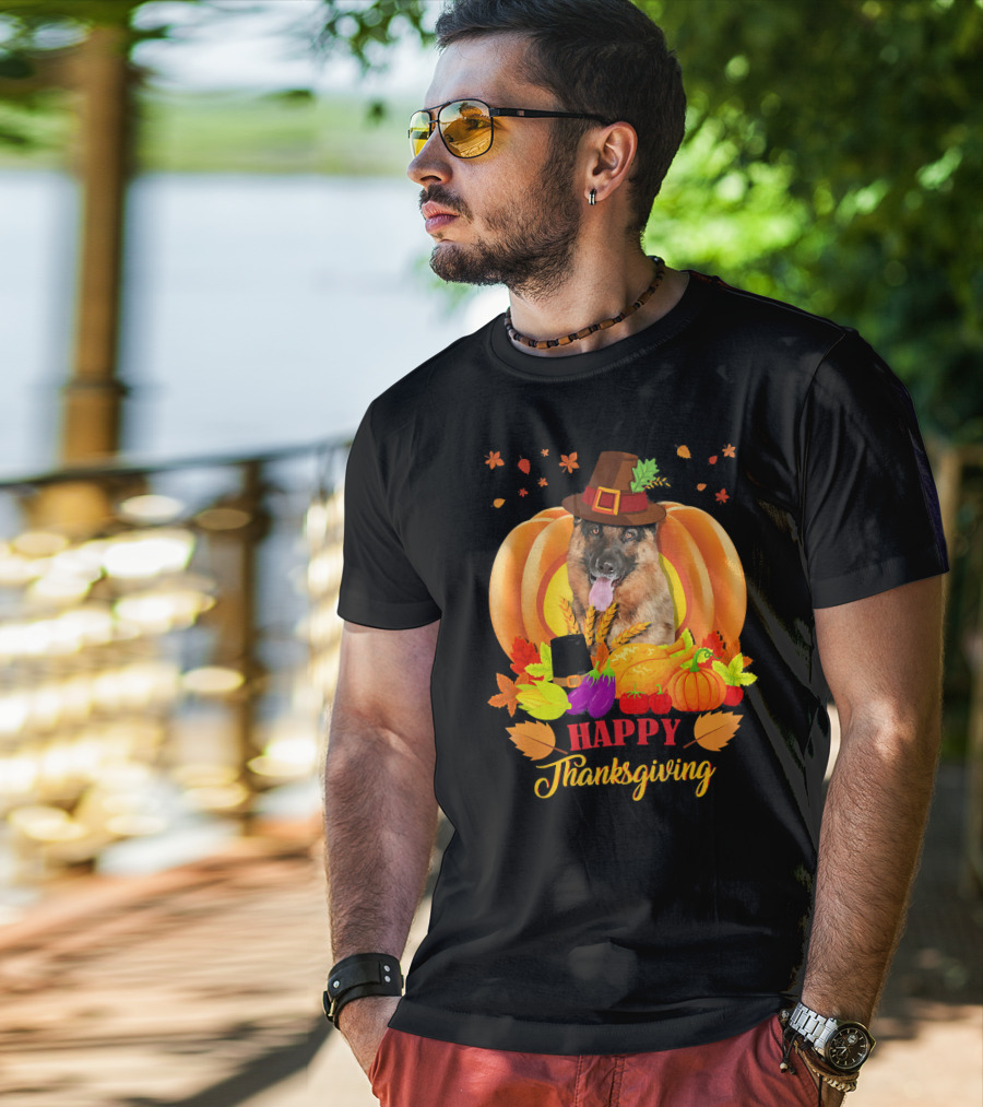 German Shepherd Happy Thanksgiving Pumpkin Harvest Dog T-Shirt