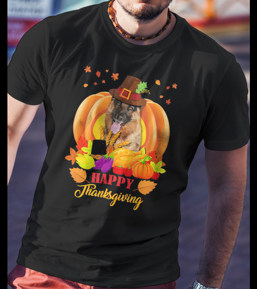German Shepherd Happy Thanksgiving Pumpkin Harvest Dog T-Shirt