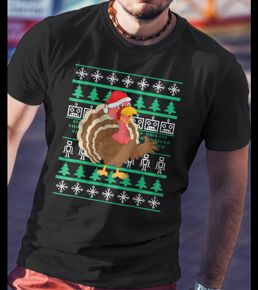 Turkey Santa Hat Ugly Christmas T-Shirt