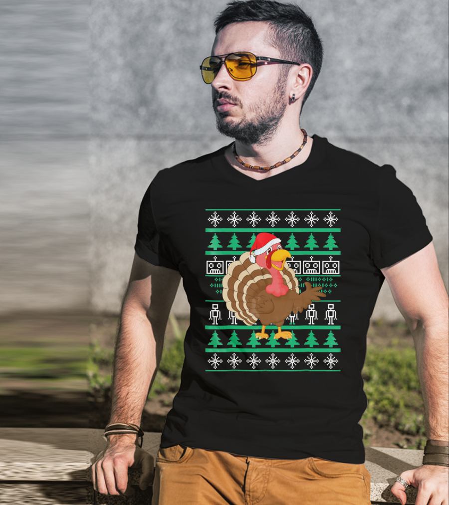 Turkey Santa Hat Ugly Christmas T-Shirt